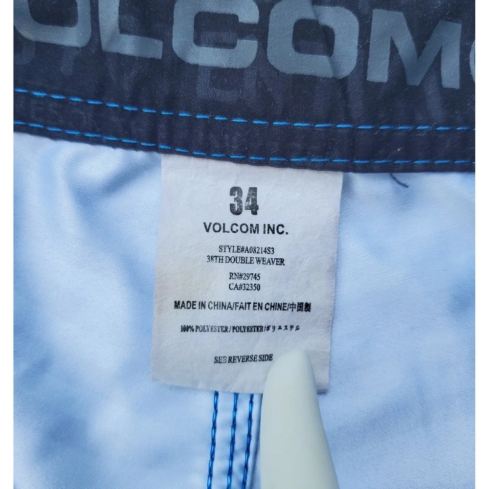 Volcom‎ Mens 34 Blue Wave Print 38th Double Weaver Board Shorts Surf Beach Pool